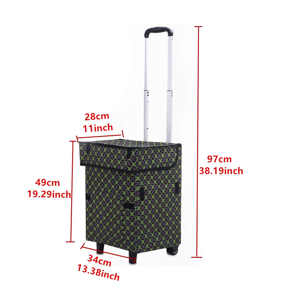 Falytemow Collapsible Utility Cart Foldable Reusable Shopping Trolley Bag with Wheels and Telescoping Handle Waterproof Oxford Fabric Folding Grocery