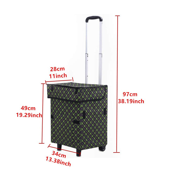 Falytemow Collapsible Utility Cart Foldable Reusable Shopping Trolley Bag with Wheels and Telescoping Handle Waterproof Oxford Fabric Folding Grocery