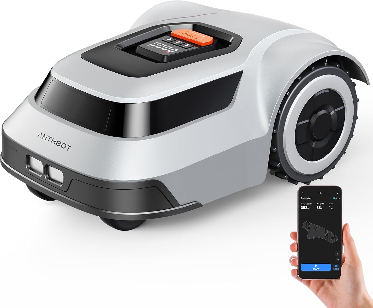 ANTHBOT Genie600 Robot Lawn Mower, Perimeter Wire Free, Full Band RTK+4-Eye Vision Robot Lawnmower, Recommended for 600 m², Max 800 m², Automatic Mapping, Accurate Obstacle Avoidance, APP Control