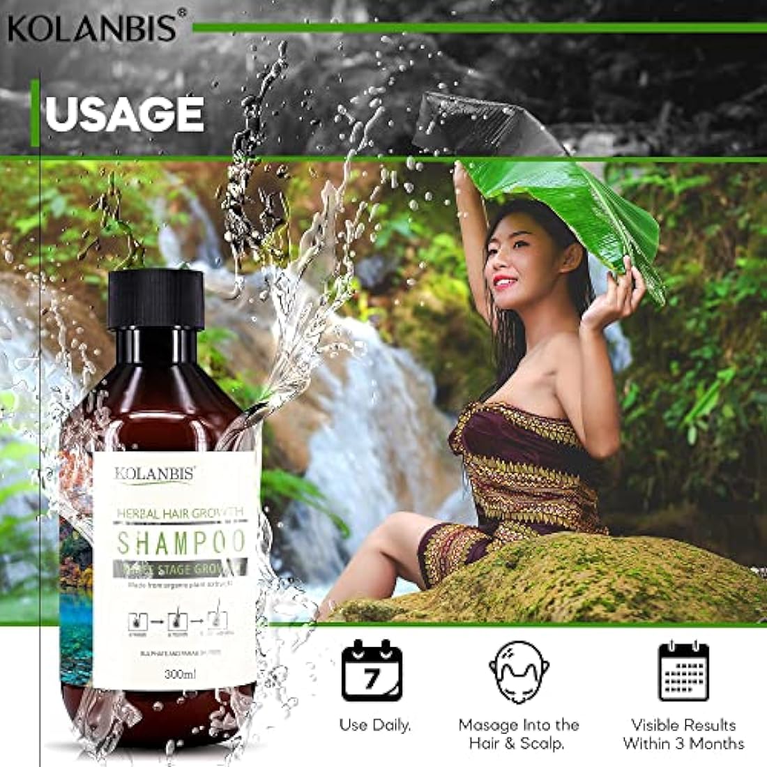 Kolanbis Hair Growth Shampoo | 100% Natural Formula | Made from Organic Plant Extracts | Sulphate and Paraben Free | Increases Hair Growth | Reduces Hair Loss | Men and Women