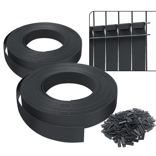 VOUNOT? PVC Privacy Strips Garden Privacy Fence Screen 150m x 4.7cm Double Rod Mats with 300 Clips for Deck, Patio, Balcony, Black