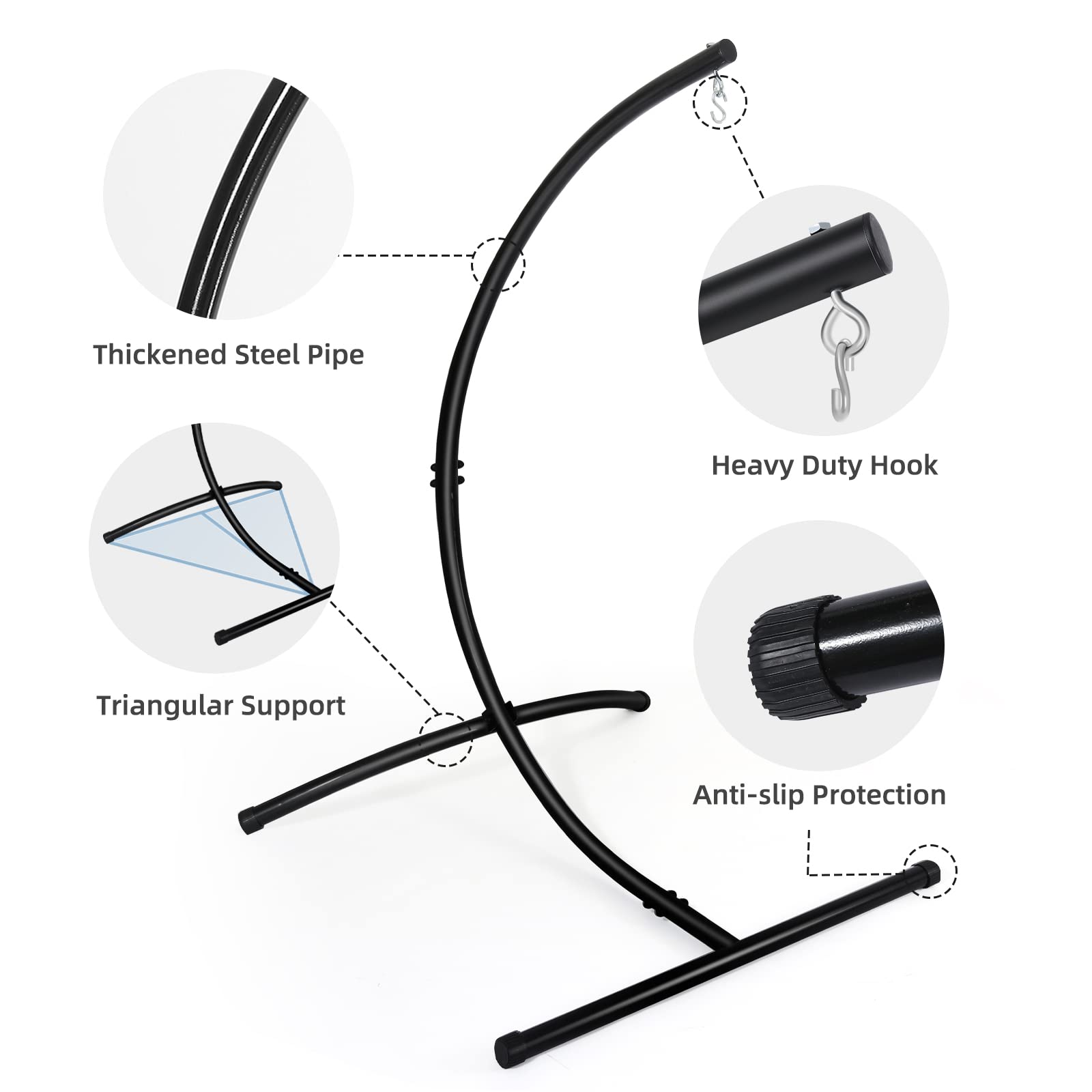 GOUTIME Hammock Chair Stand Only, C Stand for Indoor Outdoor Hanging Egg Swing Chair, Max Load 350 LBS?158KG?,hammock stand c shape,Rattan Swing Seats