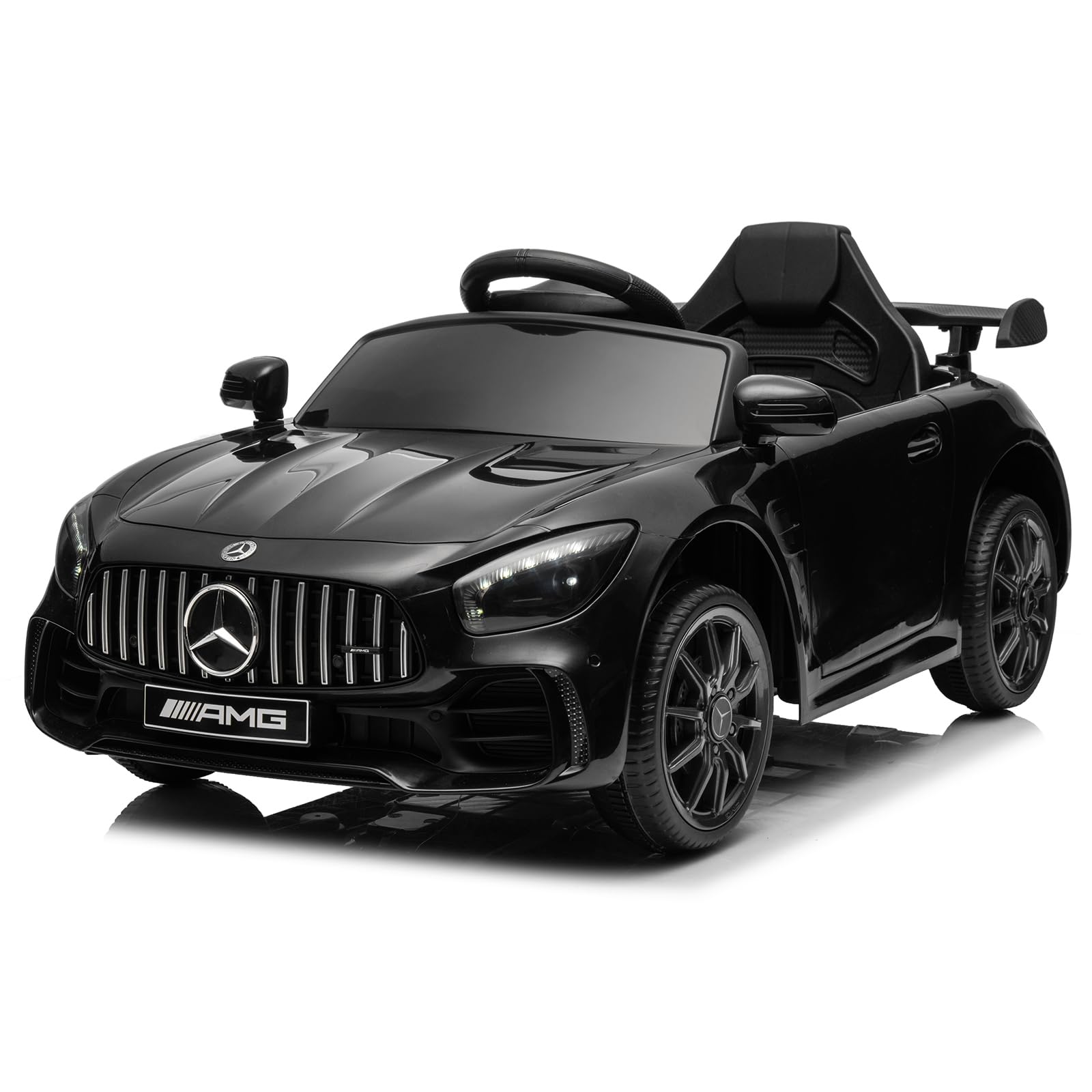 Karlhome 12V Ride on Car, Licensed Mercedes Benz AMG GTR with Parental Remote, 2 Motors Electric Car for Kids to Drive w/Wider Seat, LED Lights, Openable Doors, MP3, Smooth Start, 3 Speeds - Black