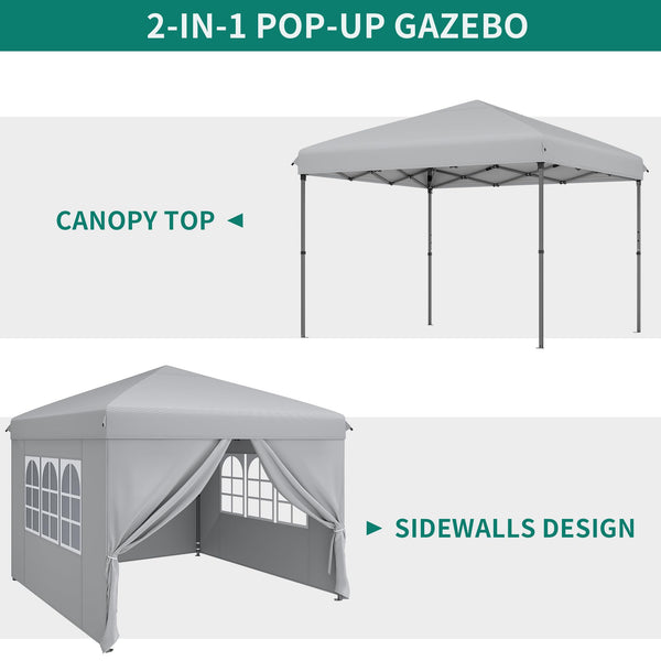 YITAHOME 3x3M Outdoor Pop Up Gazebo with Sides and Windows, Waterproof Folding Garden Canopy All Seasons Camping Gazebo Anti-UV with Adjustable Height Stakes Rope Carry & Weight Bags for Party Event