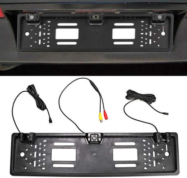 Tbest Car Frame with Backup Camera,ABS European License Plate Frame 12LED Camera Reversing Display Parking Sensor Car Accessories