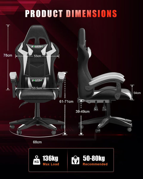 Racingreat Gaming Chair with Led Lights, Video Game Chair, Ergonomic RGB Gaming Chair for Adults, Height Adjustable Reclining Computer Chair with Headrest and Lumbar Support (With RGB, Black)