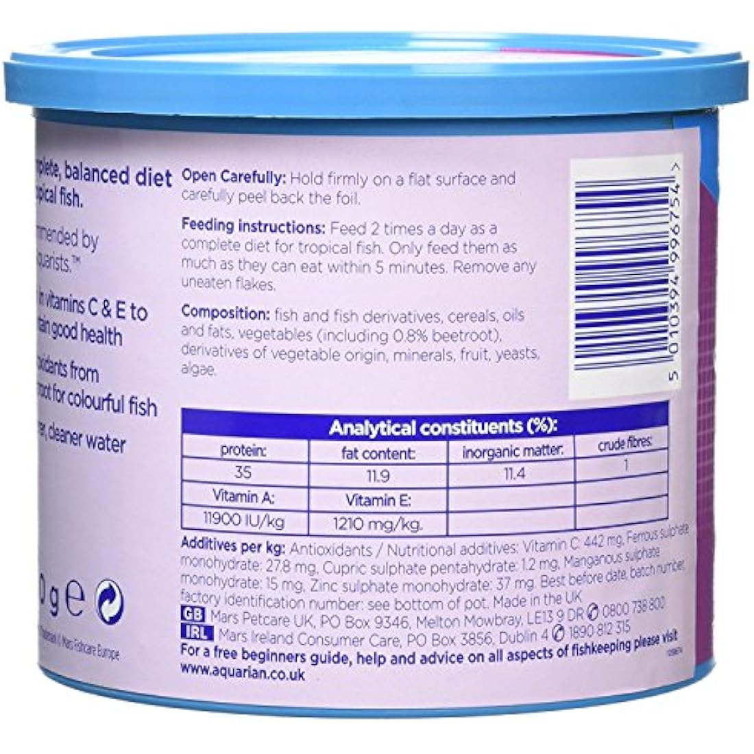 AQUARIAN Complete Nutrition, Aquarium Tropical Fish Food, Flakes, 200 g Container