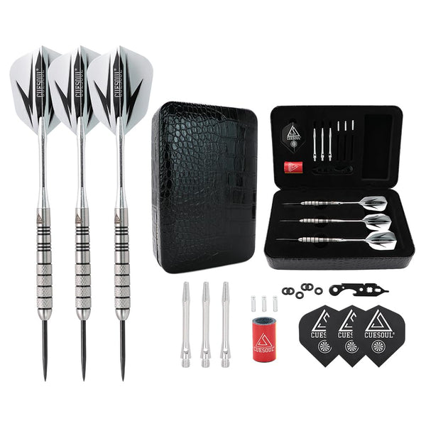 CUESOUL 90% Tungsten Steel Dart 22/24/26/28/30 Grams Darts Set Center Weighted Enhanced Control, Knurled Surface Supergrip, Aluminum Shafts Case