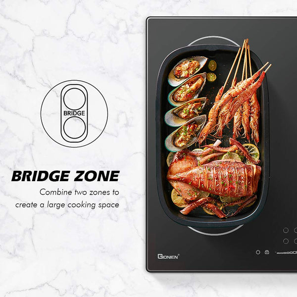 GlONlEN Plug-in Induction Hob White 13 Amp 2800W,59cm Integrated Electric Cooktop with Bridge Zone, 4 Cooking Rings,Built-in Cooker