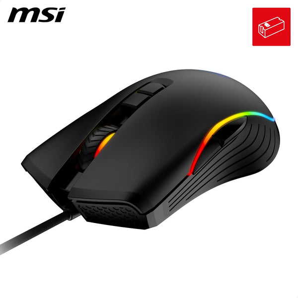 MSI CLUTCH GM51 LIGHTWEIGHT Gaming Mouse - 26000 DPI Optical Sensor, Elite 0.125ms Latency, 60M+ Click OMRON Switches, 6-Buttons, FriXionFree Cable, RGB Diamond LightGrips, 75g - Wired