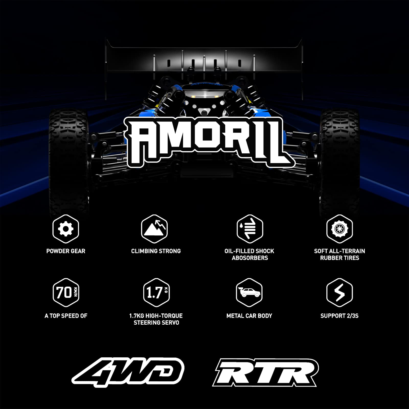 AMORIL 1/10 RTR Brushless Fast RC Cars for Adults,Max 50mph Hobby Electric Off-Road Monster Truck,Waterproof High Speed RC Car 4WD Remote Control Car with 3S Lipo,Green