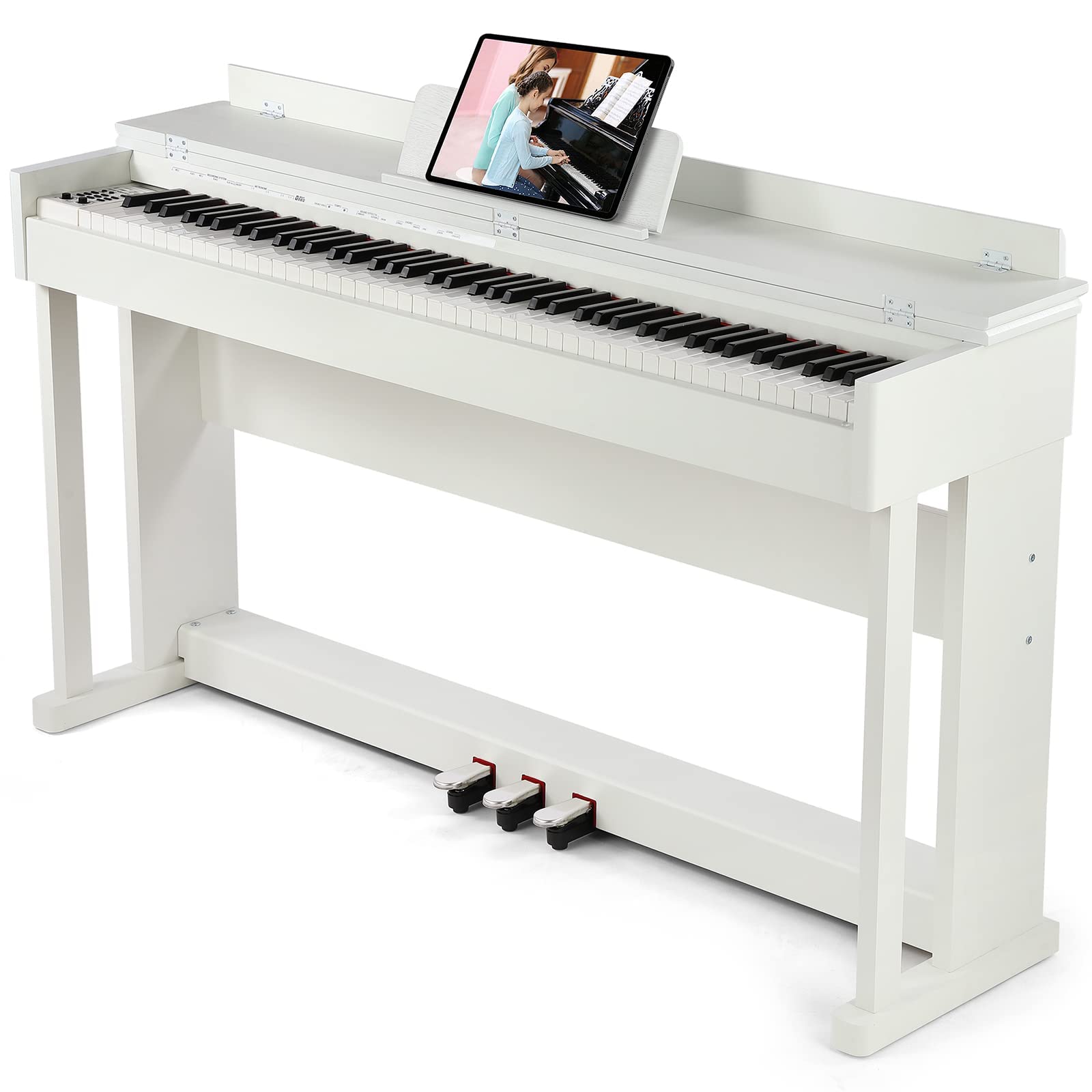 MUSTAR Digital Piano 88 Weighted Keys, Full Size 88 Key Piano Keyboard Semi Weighted, Home Electric Piano with Furniture Stand and Triple Pedal, Music Stand, USB MIDI, White