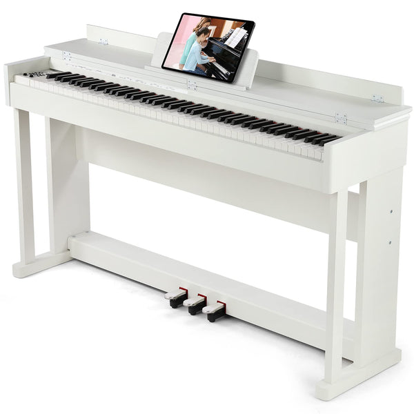 MUSTAR Digital Piano 88 Weighted Keys, Full Size 88 Key Piano Keyboard Semi Weighted, Home Electric Piano with Furniture Stand and Triple Pedal, Music Stand, USB MIDI, White