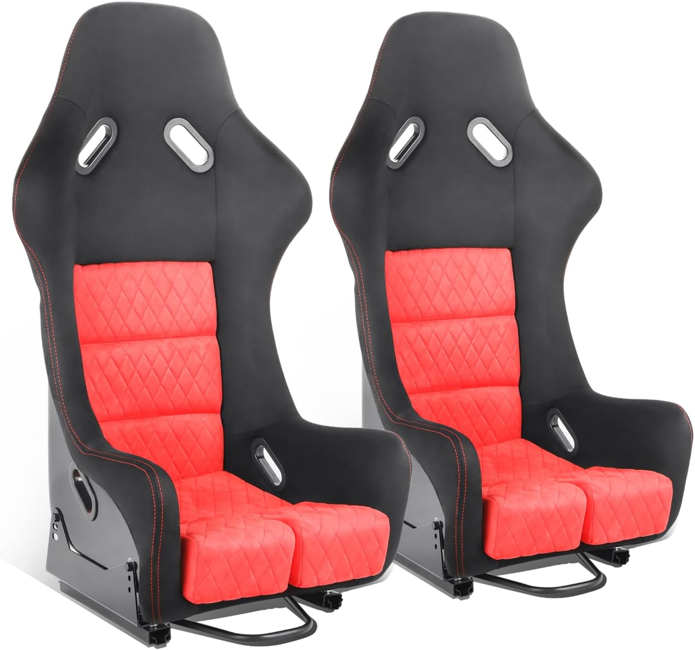 DNA MOTORING Pair of Universal Fixed Position Bracket Racing Seats with Sliders, 37" H X 23-1/4" D X 22-7/8" W, Red, RS-JBR-010-RD-RD