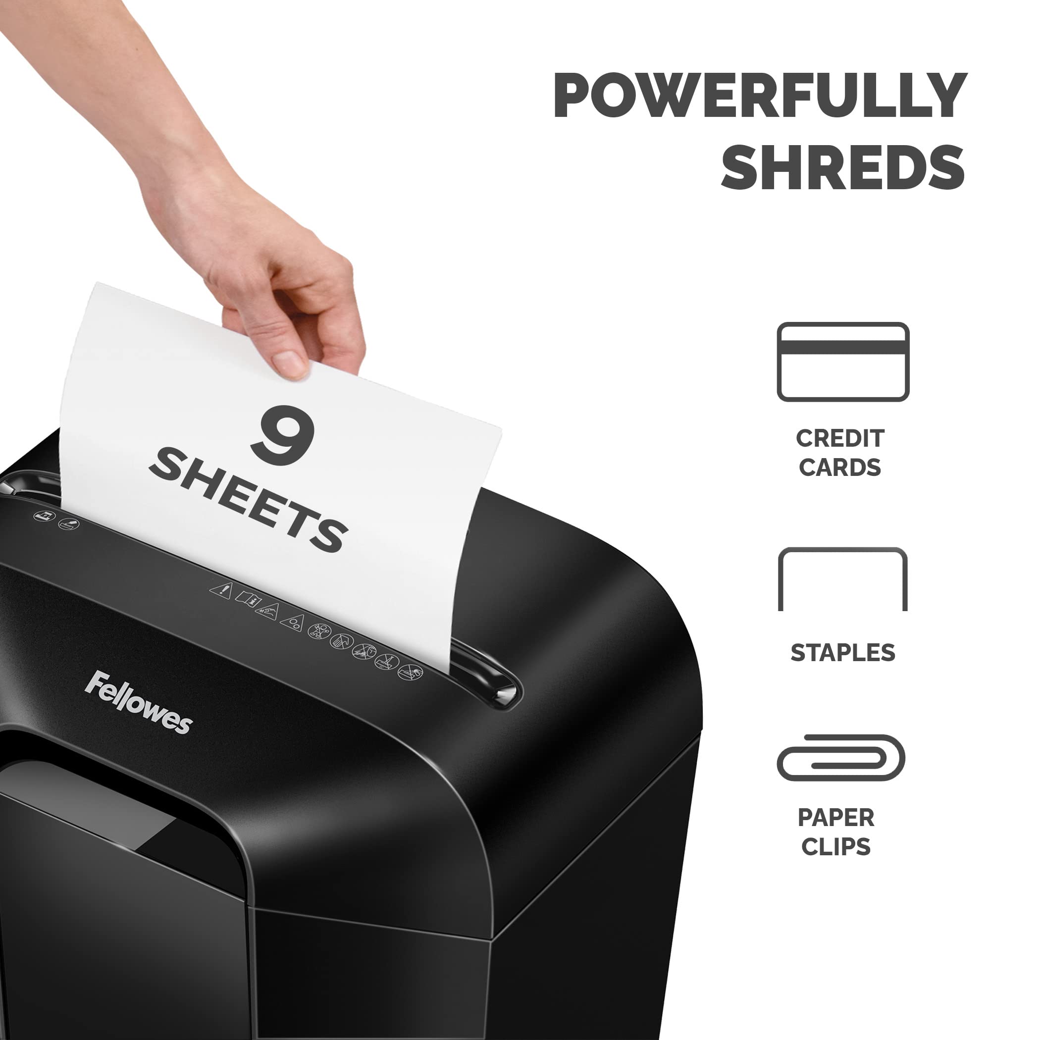Fellowes Paper Shredder for Home Office Use - 9 Sheet Cross Cut Shredders Home Use - Shredder with 17L Bin & Safety Lock - Powershred LX50 - Shreds 31 Sheets in One Minute - High Security P4 - Black