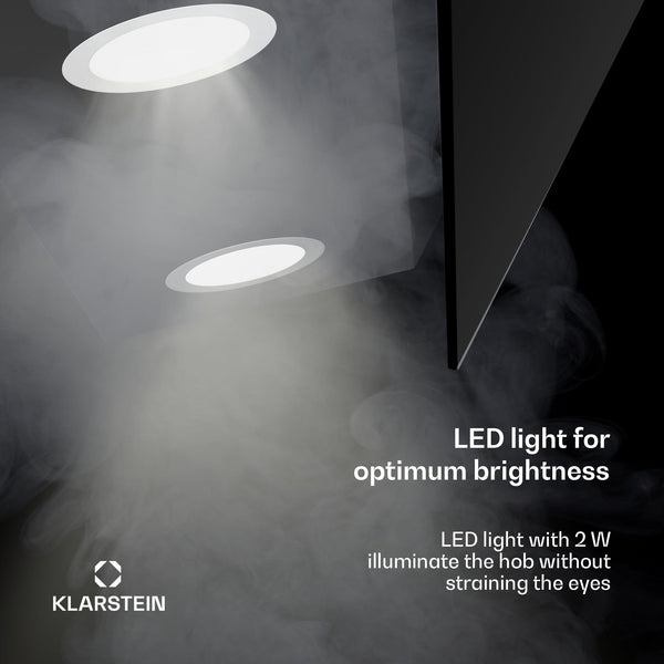 Klarstein Alina 90 Angled Cooker Hood - 600m³/h Air Flow, Touch Panel, LED Backlighting, Quiet 63dB, Energy Class A, 90cm Extractor Hood, Black