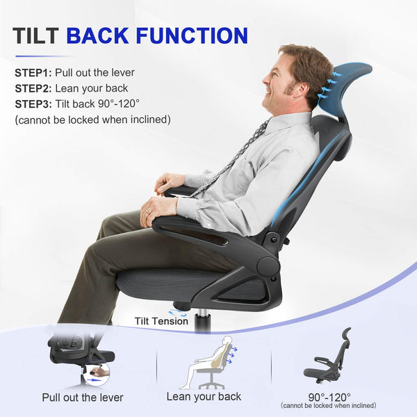 Office Chair - Ergonomic Desk Chair with Lumbar Support Headrest Adjustable, Padded Flip-up Armrests Comfy Seat Cushion High Back Executive Manager Chair For Home Office