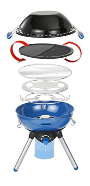 Campingaz Party Grill 400 CV, Camping Stove and Grill, All-in-One Portable Camping BBQ, with Griddle, Grid and Pan Support, Lid Doubles as Wok, Blue
