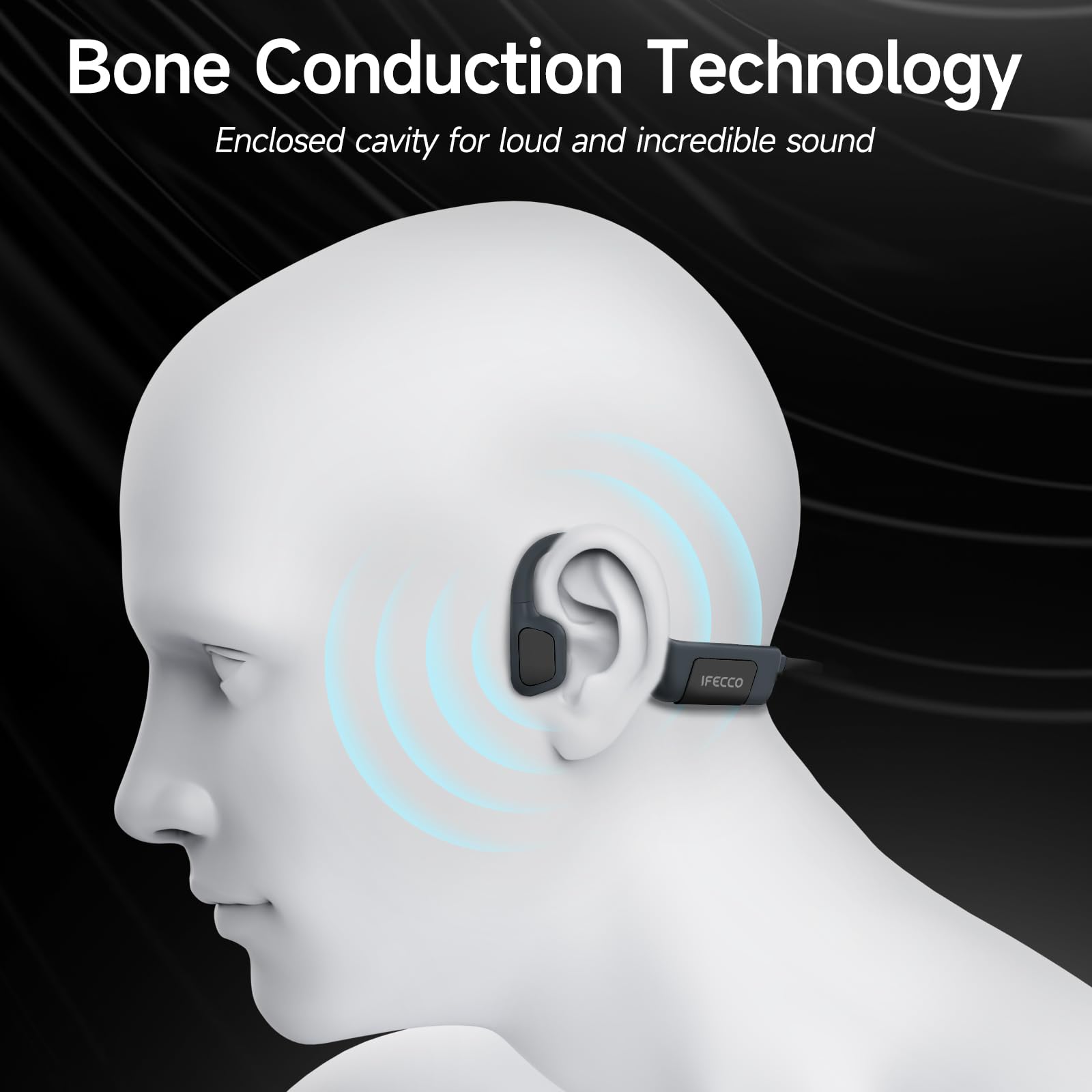 IFECCO Swimming Headphones Underwater - IP68 Waterproof Bone Conduction Headphones Bluetooth 5.4, Open Ear Earbuds with 32GB MP3 Player Memory for Swimming Running Cycling