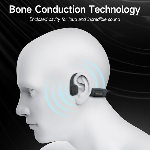 IFECCO Swimming Headphones Underwater - IP68 Waterproof Bone Conduction Headphones Bluetooth 5.4, Open Ear Earbuds with 32GB MP3 Player Memory for Swimming Running Cycling