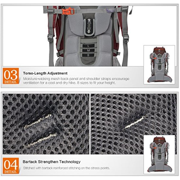 MOUNTAINTOP 70L Hiking Backpack water-resistant Internal Frame Backpacks Large Trekking Mountaineering Rucksack with Rain Cover for Men Women Cover Outdoor