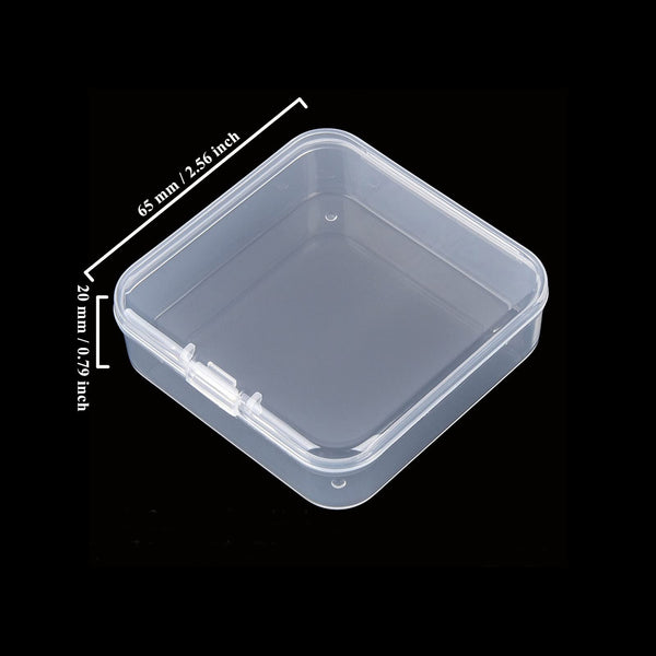 Goodma 100 Pieces Square Empty Mini Clear Plastic Organizer Storage Box Containers with Hinged Lids for Small Items and Other Craft Projects (65 x 65