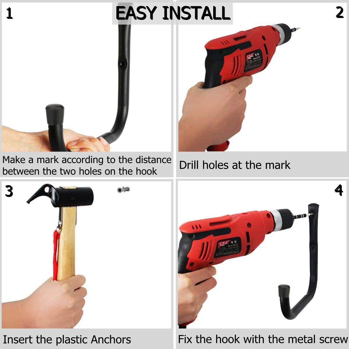 pipabiba 17cm Garage Storage Ladder Hooks, 6 Pack Heavy Duty Wall Mount Utility Hanger Organizer to Folded Chairs, Bicycles, Power Tools, Garden Hoses (19cm x 17cm)