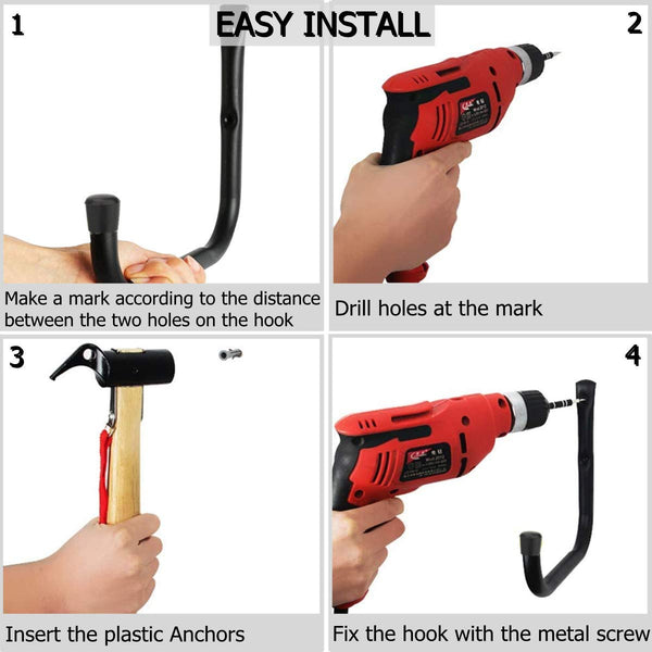 pipabiba 17cm Garage Storage Ladder Hooks, 6 Pack Heavy Duty Wall Mount Utility Hanger Organizer to Folded Chairs, Bicycles, Power Tools, Garden Hoses (19cm x 17cm)