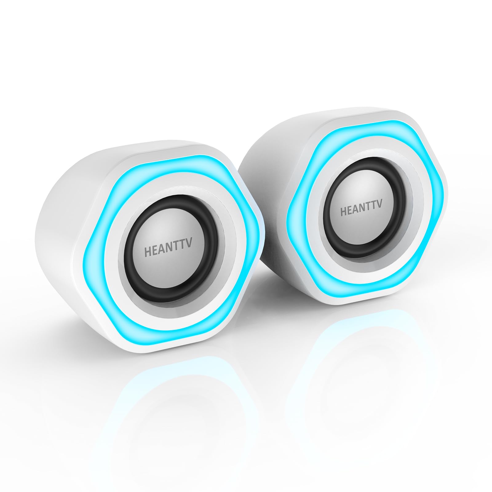 HEANTTV Computer Speaker, PC Speakers for Desktop Monitors, 2.0 Stereo Volume Control with LED Light, USB Powered & 3.5 mm jack, Perfect Multimedia Speakers for Monitors, Computer, Laptop,Smartphones