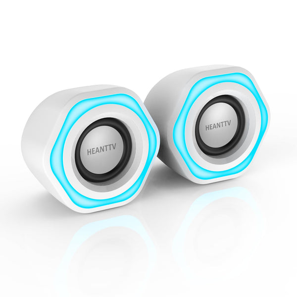 HEANTTV Computer Speaker, PC Speakers for Desktop Monitors, 2.0 Stereo Volume Control with LED Light, USB Powered & 3.5 mm jack, Perfect Multimedia Speakers for Monitors, Computer, Laptop,Smartphones