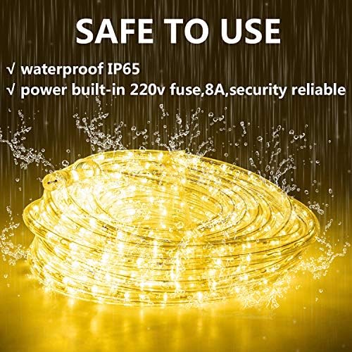 GUOTONG 52.5ft/16m Plugin Rope Lights, 576Warm White LEDs, 220V, 2 Wires, Waterproof, Connectable, Power Plug Built-in Fuse Design, Indoor/Outdoor Use, Ideal for Backyards, Decorative Lighting