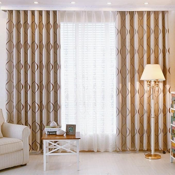 2 Panels Set Modern Striped Curtains for Living Room (Coffee, 2 x 66x72 Inch)
