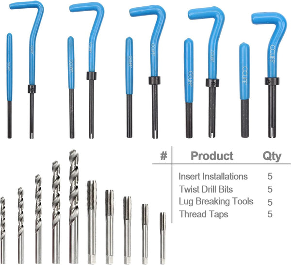 CCLIFE Helicoil Thread Repair Tool Kit M5 M6 M8 M10 M12