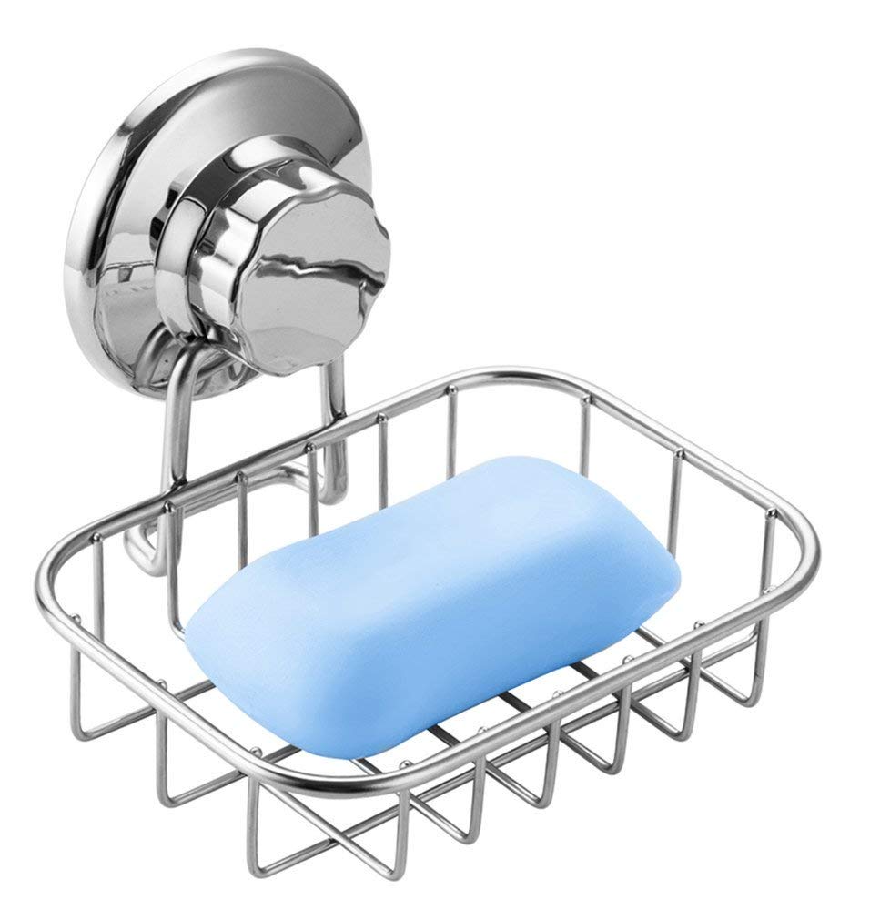 SANNO Shower Soap Dish Super Powerful Vacuum Suction Cup Soap Holder For Sponge, Shower, Bathroom, Tub and Kitchen Sink, Strong Rustproof Stainless