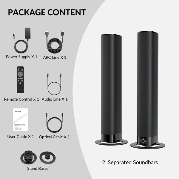GarageRock Sound Bar for TV, Soundbar 2-in-1 Detachable Sound Bars with Auto Volume Boost for Clear Sound, TV Speakers with 3 EQ Modes, Bluetooth 5.3/ARC/Opt/AUX Connection for PC/Gaming/Projectors