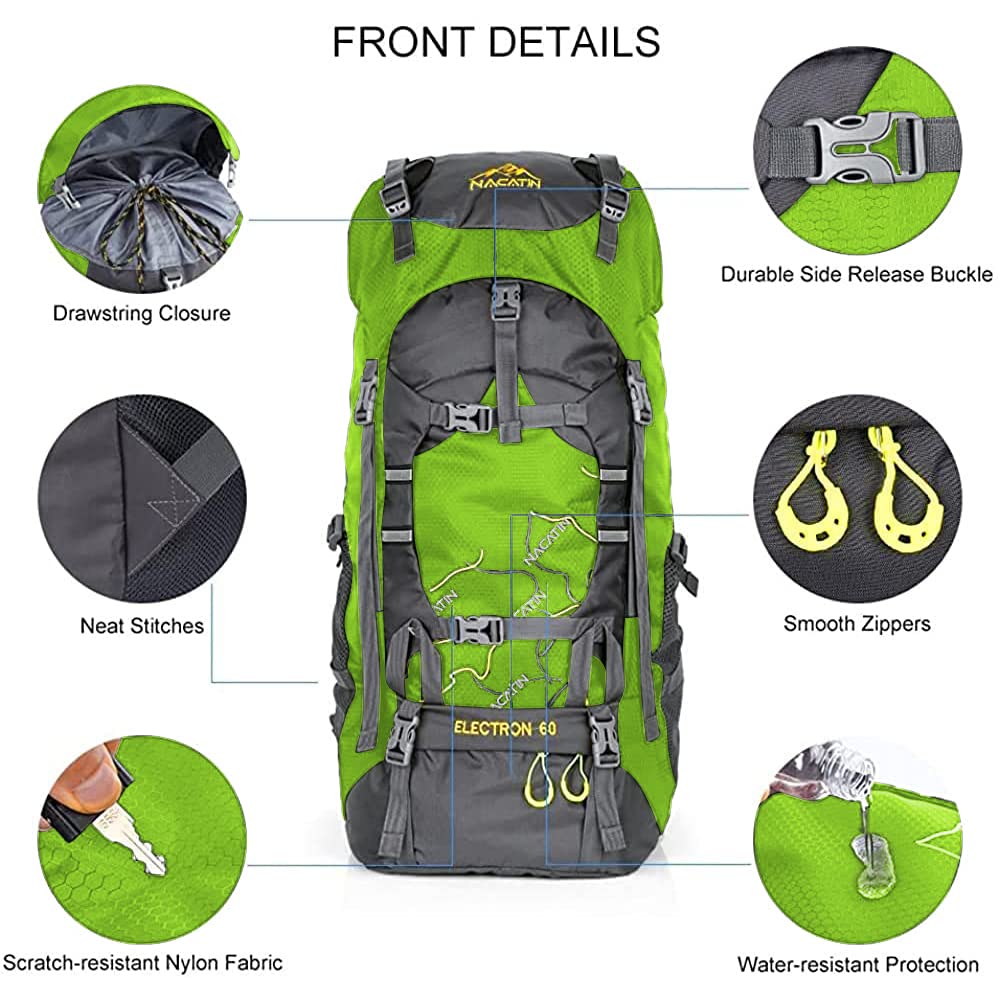 NACATIN Hiking Backpack, 60L Large Rucksack for Men Women, Tear and Water-resistant Ideal for Camping Trekking Travel Outdoor