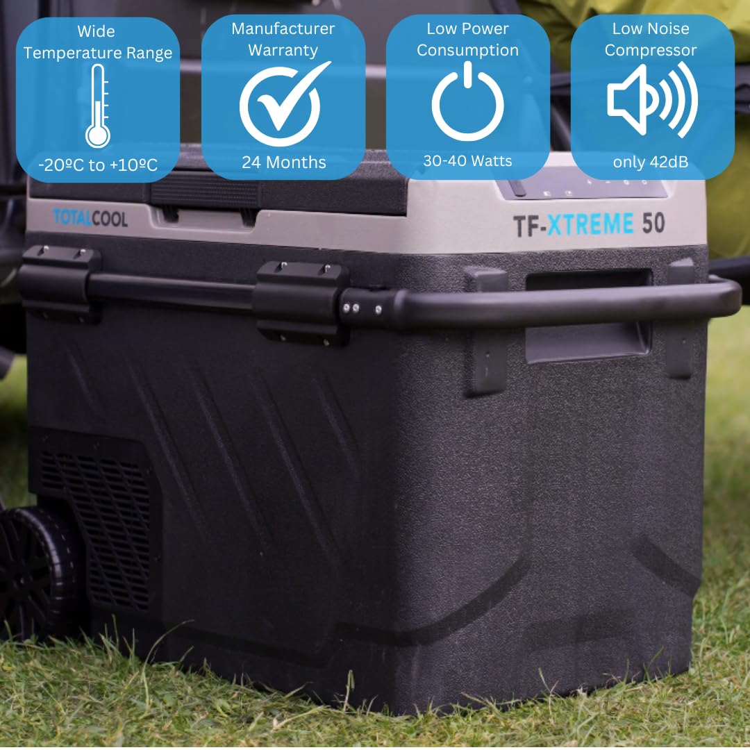 TF-XTREME Portable Refrigerator Fridge Freezer - 12V Electric Car Fridge Cooler for Camping - Motorhome Cool Box 24V Off-Grid Fishing Picnic Van Coolbox Green 50L