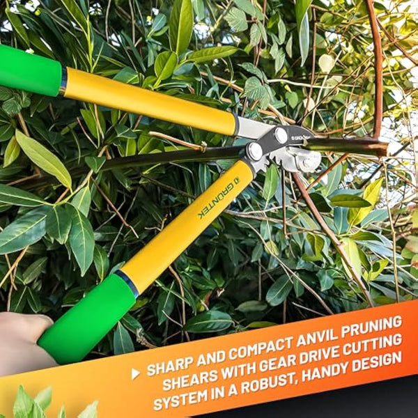 GRÜNTEK Anvil Pruning Loppers 470 mm, SHARP lopping shear GRIZZLY 470 mm, with Gear Drive cutting system. TWO in ONE Secateur and loppers !!