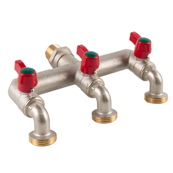 Tesmotor 1/2'' Inch Brass 3-Way Outdoor Water Tap, Garden Tap with Three 3/4" Outlet Tap and Individual On/Off, T Splitter Brass Hose Connector