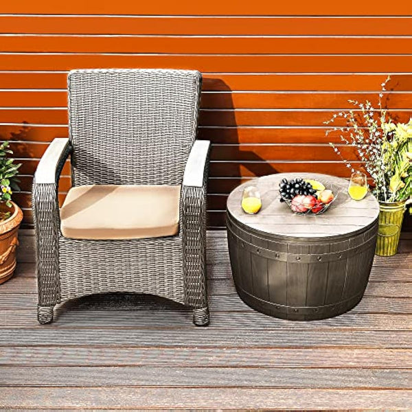 YITAHOME 127L Garden Storage Box, Waterproof Large Outdoor Storage Box, Round All-weather Deck Boxes for Patio Furniture, Pool Accessories, Easy Assembly Lightweight, Light Brown, 67 x 67 x 44cm