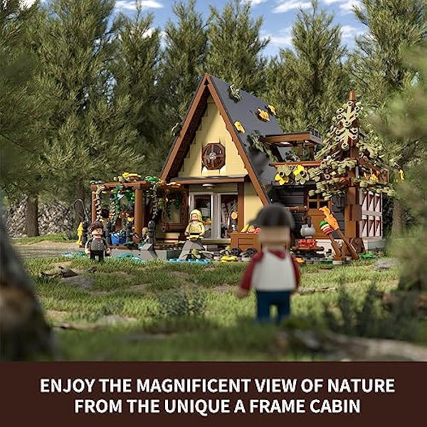 FUNWHOLE A-Frame Cabin Lighting Building Bricks Set – 2061 PCS Creative Nature Retreat Construction Model with LED Light for Adults & Teens | Alpine Chalet Style, Camping & Story Details