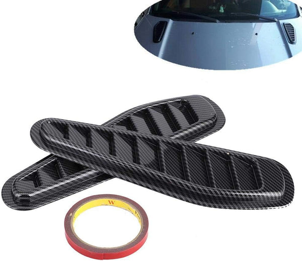 hood scoop,Air Flow Intake Cover, 2pcs Carbon Fiber Style Car Air Flow Intake Decorative Scoop Bonnet Vent Hood Cover Universal Air Flow Vent Cover
