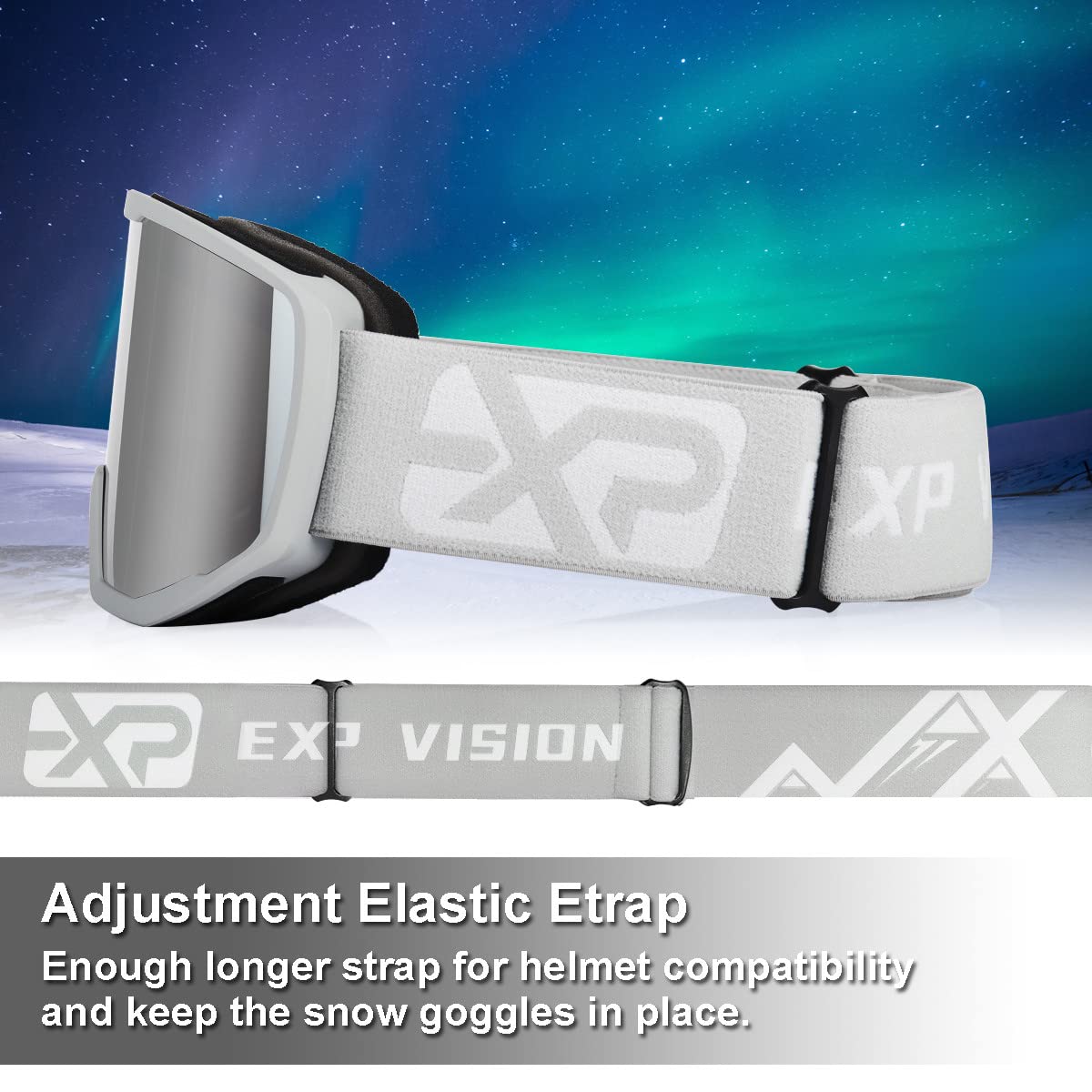 EXP VISION Ski Goggles, Anti fog Snow Snowboard Goggle OTG Dual lens with 100% UV400 Protection for Men Women (Grey Frame-Silver)