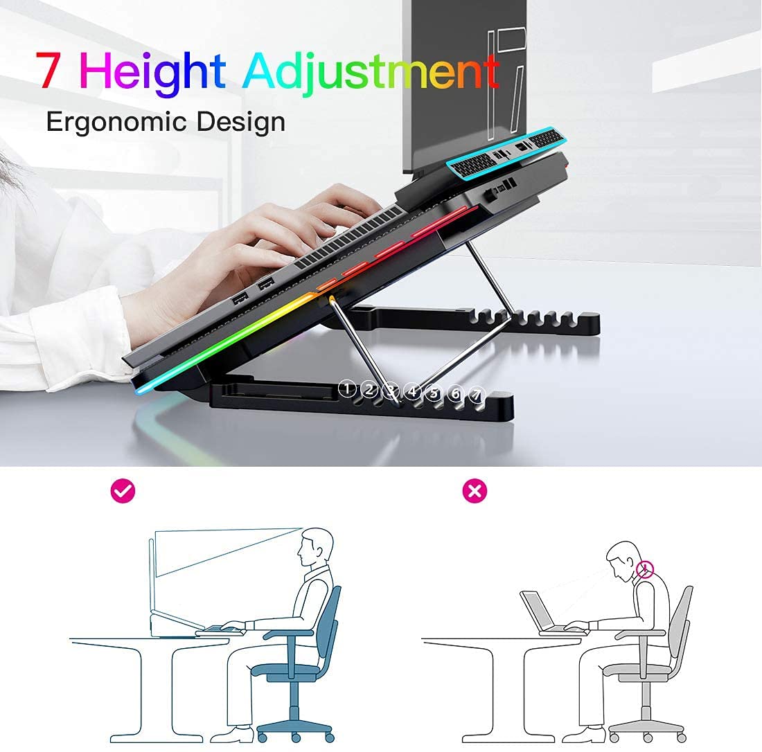 LIANGSTAR Laptop Cooling Pad, Laptop Cooler with 6 Quiet Fans at 2100RPM, Laptop Stand with Phone Holder, 7 Heights Adjustable & USB Powered, suitable for 12-17 Inch, Blue