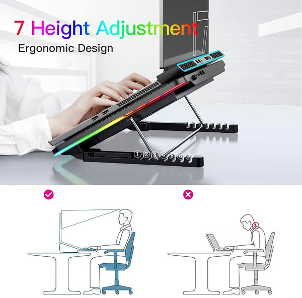 LIANGSTAR Laptop Cooling Pad, Laptop Cooler with 6 Quiet Fans at 2100RPM, Laptop Stand with Phone Holder, 7 Heights Adjustable & USB Powered, suitable for 12-17 Inch, Blue