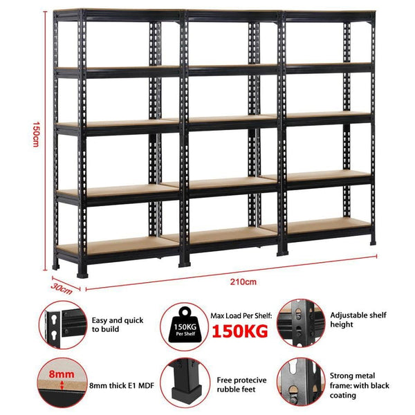Yaheetech 5 Tier Garage Shelving Units, Heavy Duty Racking shelves, 150KG Per Shelf/750KG Capacity, 70cmx30cmx150cm（LxWxH,Dark Gray