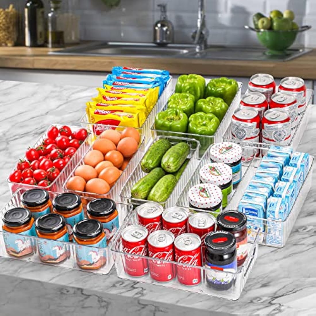 HNNJCK Fridge Organisers Set of 10, Clear Fridge Storage Containers, Multifunctional Kitchen Cupboard Organiser, Refrigerator Storage Bins for Kitchen, Pantry, Cabinet - BPA Free