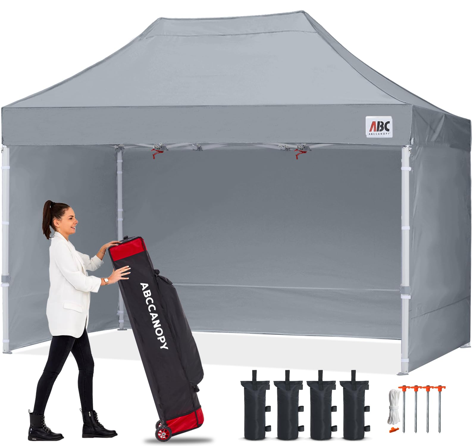 ABCCANOPY 3x6M Pop Up Gazebo Canopy Commercial Tents Market stall with 4 Removable Sidewalls and Roller Bag Bonus 4 Weight Bags (Grey)