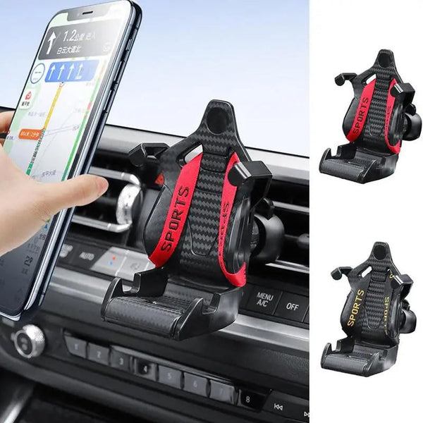 LUCKKY Racing Seat with Safety Belt, Car Phone Holder, 2024 New Air Vent Car Phone Mount, 360° Rotation Air Vent Phone Holder for Cars, Universal Air Vent Phone Mount Cradle (Red)