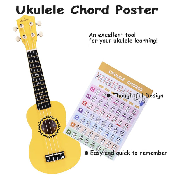ADM Soprano Ukulele Set for Kids and Beginners, Ukulele Starter Kit with Bag, Clip-On Tuner, Rainbow Strings, Colourful Strap, Plectrum, Fingerboard Sticker, Chord Card (Dark Blue)